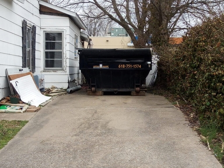 Little Egypt roll-off dumpster placed beside a home